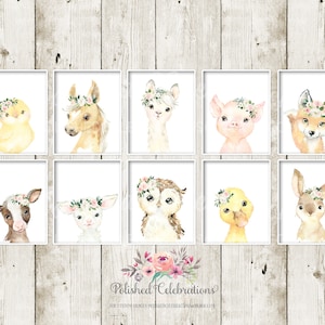 Boho Blush Farm Animals / Printable Nursery Art / Baby Girl Nursery / Blush Pink Flowers / Boho Farm Wall Décor / Bedroom Wall Art / Horse