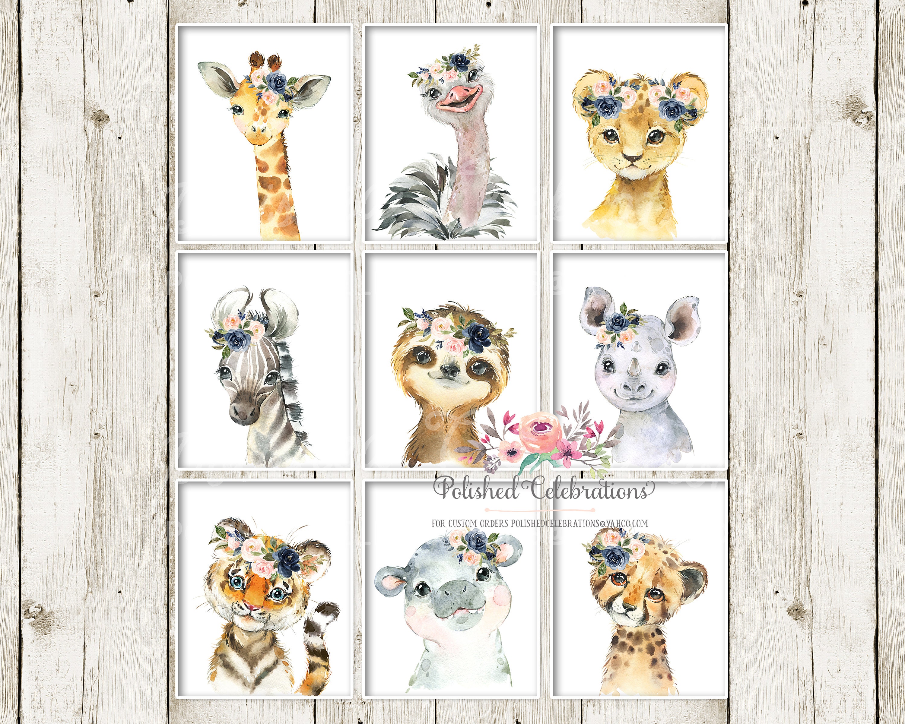 Navy Blush Safari Animal Nursery Art / Set of 9 Safari DIY Etsy