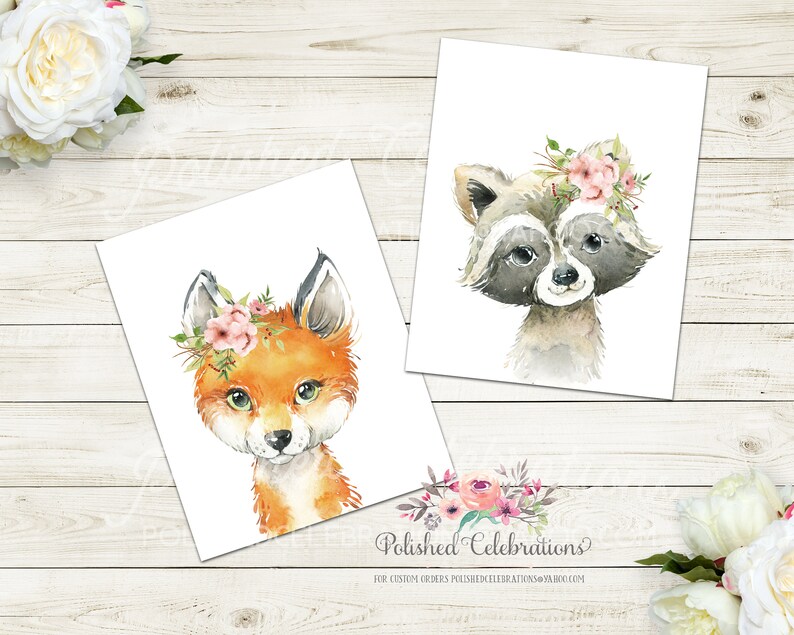 Blush Woodland Animals Set / Printable Nursery Art / Boho Girl Etsy
