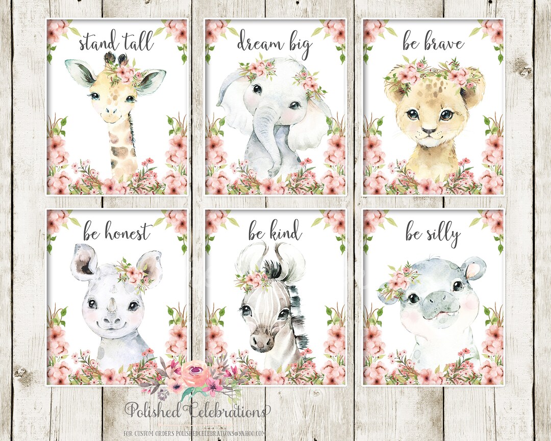 Blush Safari Animal Nursery Art / Set of 6 Safari Nursery Prints