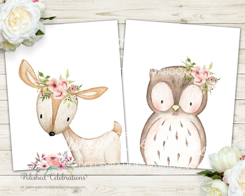 Blush Boho Woodland Animal Set / Printable Nursery Art / Baby Girl ...