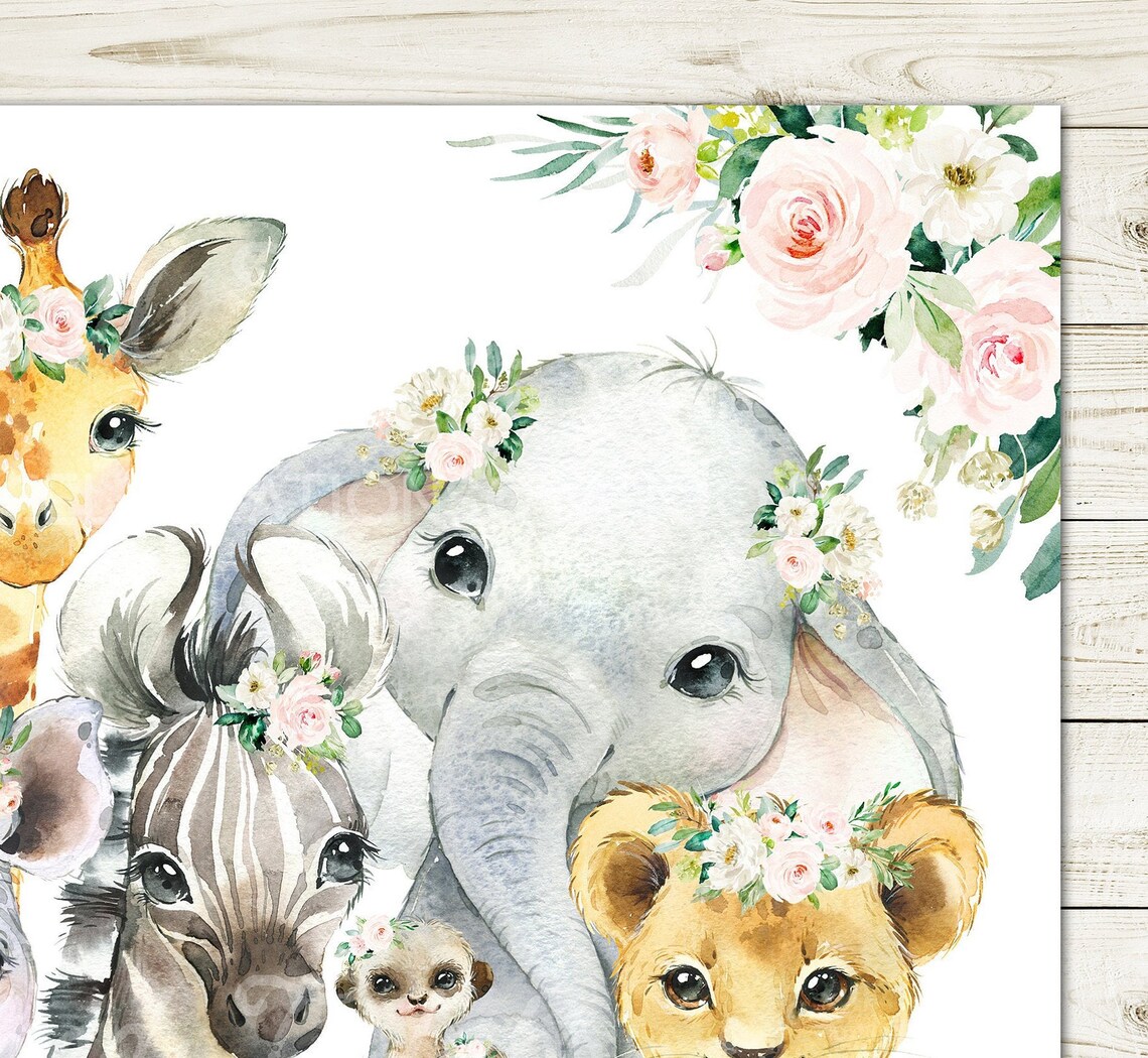Soft Blush Jungle Animal Nursery Art / Safari Nursery Print / Etsy