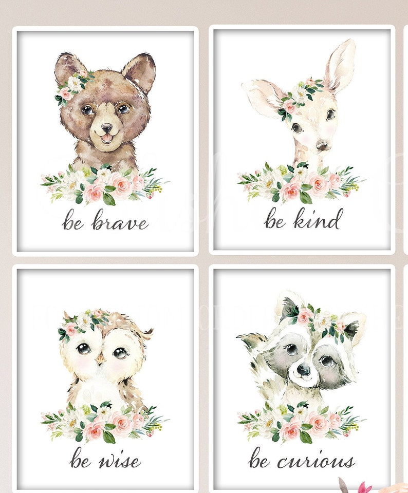 Blush Woodland Animals Set / Printable Nursery Art / Blush Etsy