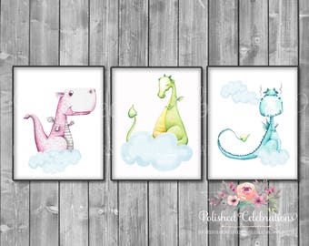 Arte para Quarto de Bebê com Dragões / Decoração para Imprimir / Arte de Parede para Bebê Menino / Impressões Míticas para Quarto de Bebê / Quarto de Bebê Menina / Decoração para Quarto de Menino / Unissex