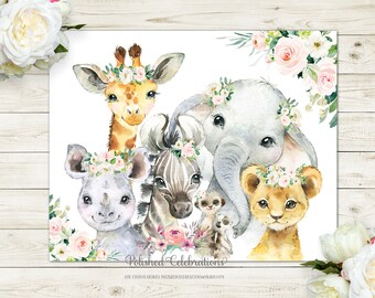 Soft Blush Jungle Animal Nursery Art / Safari Nursery Print / Printable / Zoo Animals / Zoo Friends / Pink Nursery Decor / Baby Girl Nursery