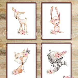 Boho Woodland Animals / Set of 4 Nursery Printable / DIY Prints Set / Baby Girl Nursery Décor / Blush Pink / Bohemian / Bedroom Wall Art image 6