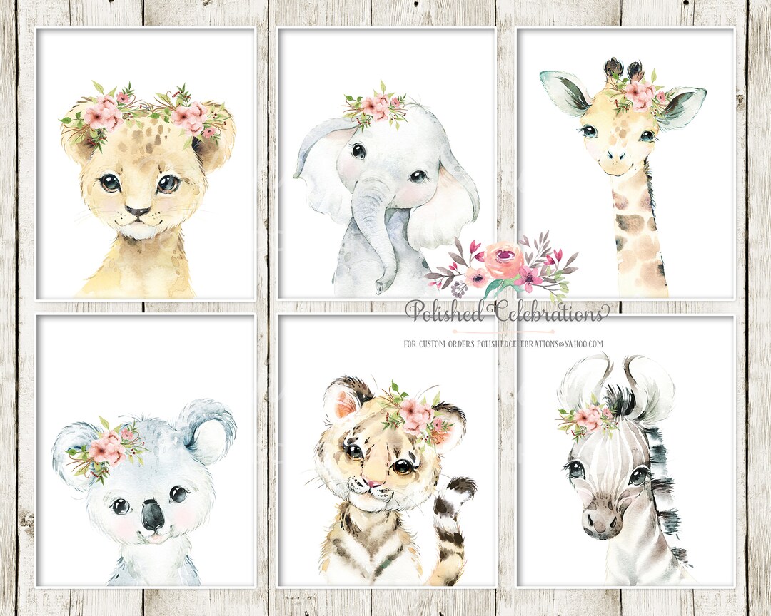 Blush Safari Animal Nursery Art / Set of 6 Safari Nursery DIY Prints