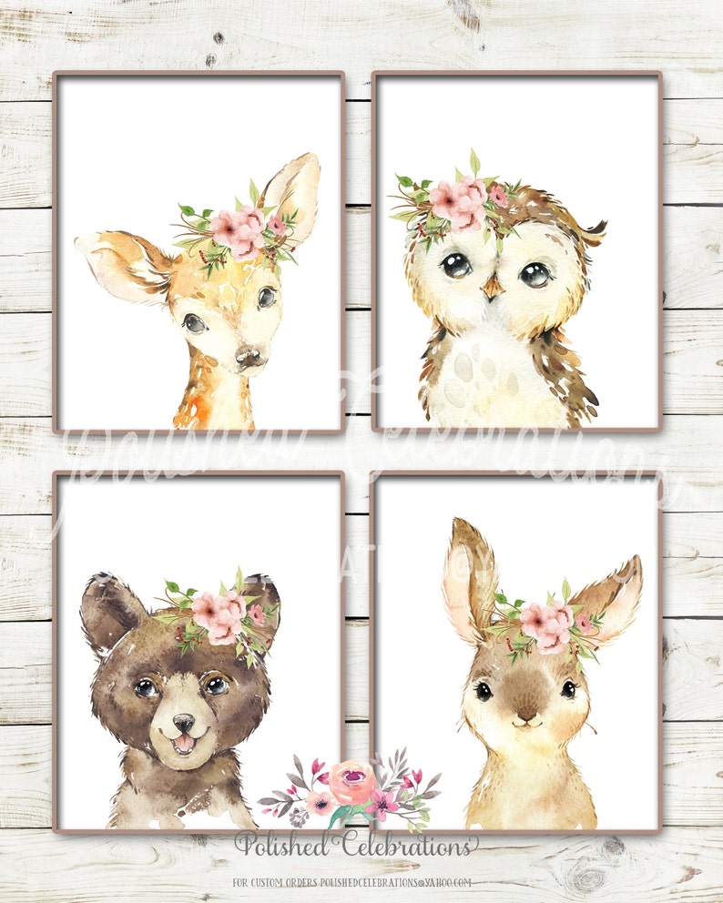 Blush Woodland Animals Set / Printable Nursery Art / Boho Girl Etsy