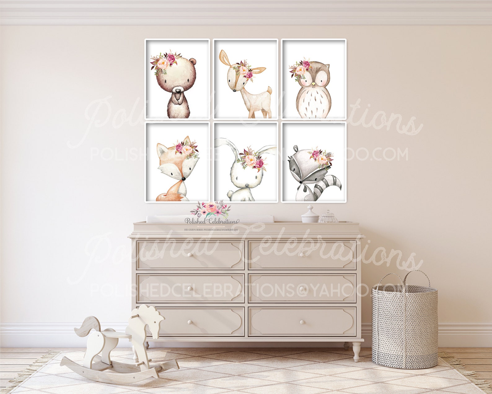 Boho Woodland Animal Set of 6 / Printable Nursery Art / Baby Girl ...