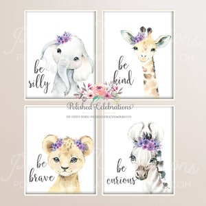 Purple Blush Safari Animal Nursery Art / Printable Nursery Art / Lilac Lavender Zoo Animals / Purple Flower Nursery Decor / Baby Girl Room