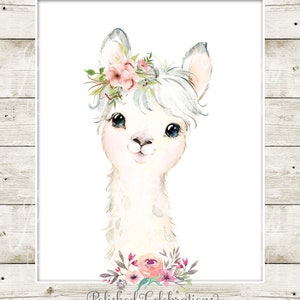 Blush Llama Nursery Art / Printable Nursery Decor / Blush Pink Flowers / Floral Nursery Wall Art / Baby Girl Nursery / Bedroom Wall Decor