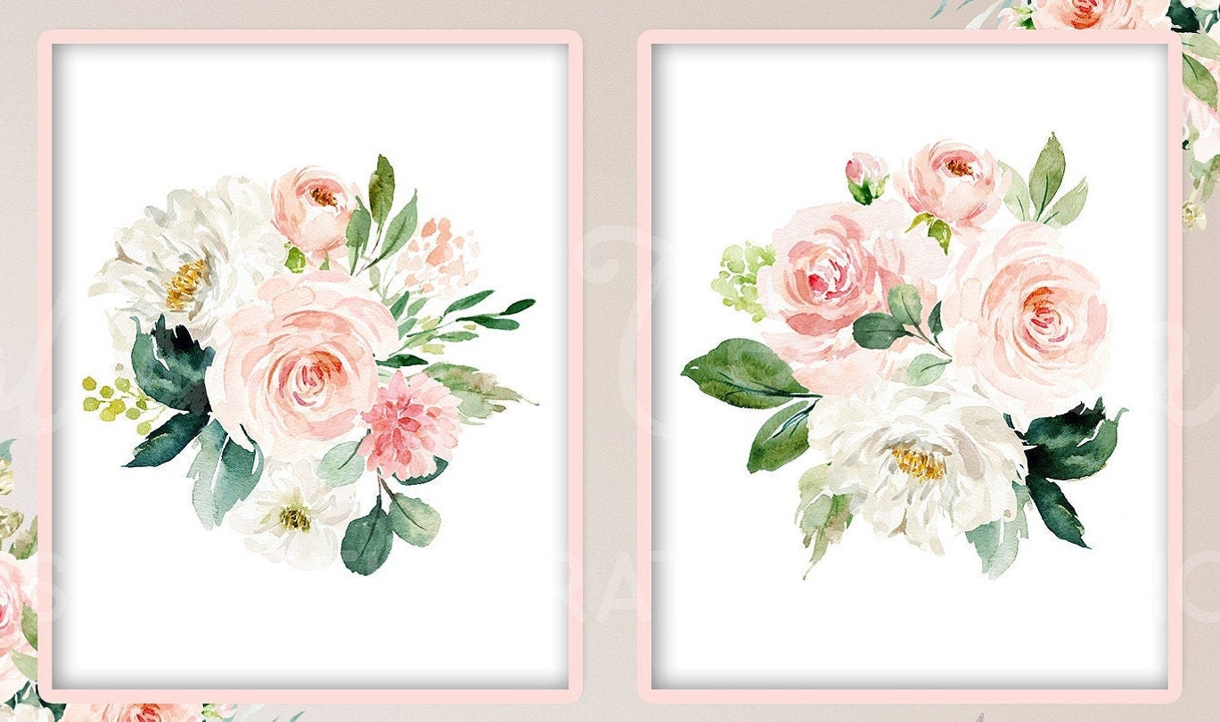 Blush Pink Watercolor Nursery Flowers Set / Printable Floral | Etsy