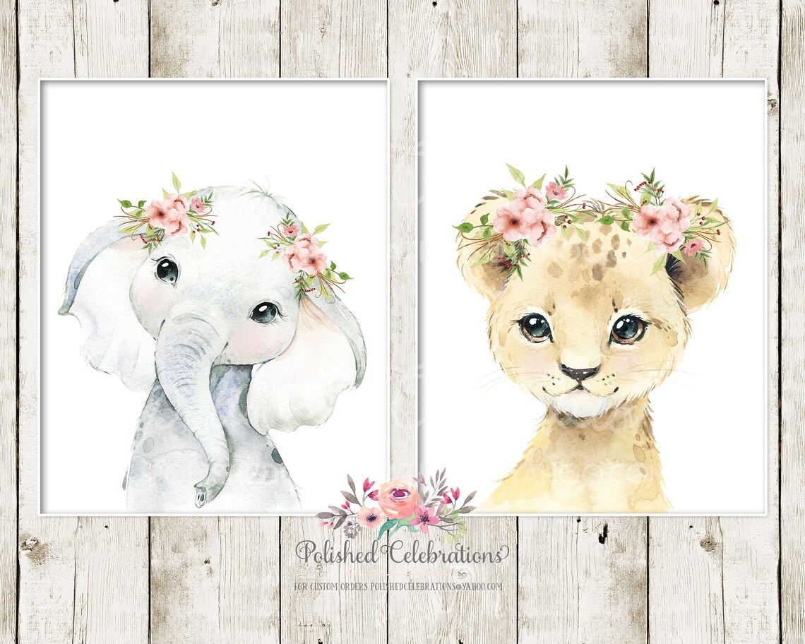 Blush Safari Animal Nursery Art / Set of 4 Safari Nursery Etsy
