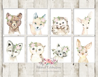 Blush Woodland Animal Set / Printable Nursery Art / Boho Nursery Décor / Baby Girl Wall Art / Girl Room Prints / Blush Pink Flowers / Floral