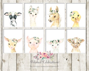 Boho Blush Farm Animals / Printable Nursery Art / Baby Girl Nursery / Blush Pink Flowers / Farm Wall Décor / Bedroom Wall Art / DIY Prints