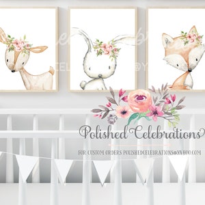 Blush Woodland Animal Set / Printable Nursery Art / Boho Nursery Decor / Baby Girl Wall Art / Girl Room DIY Prints / Blush Pink Flowers