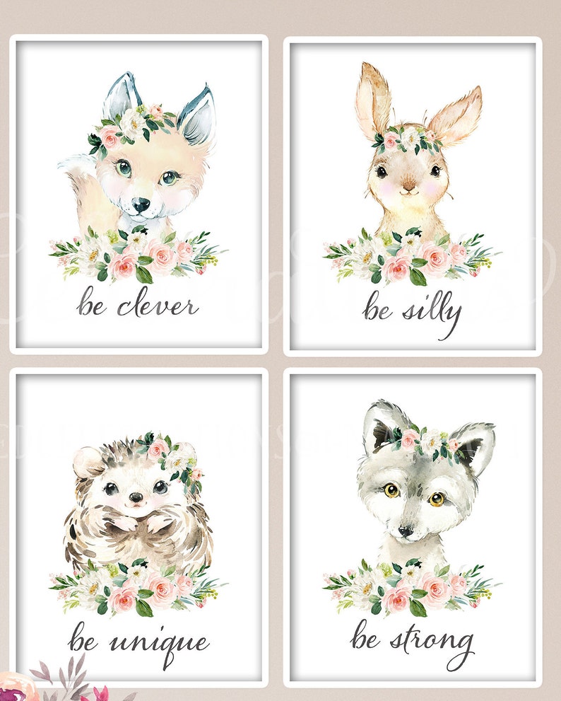 Blush Woodland Animals Set / Printable Nursery Art / Blush Etsy