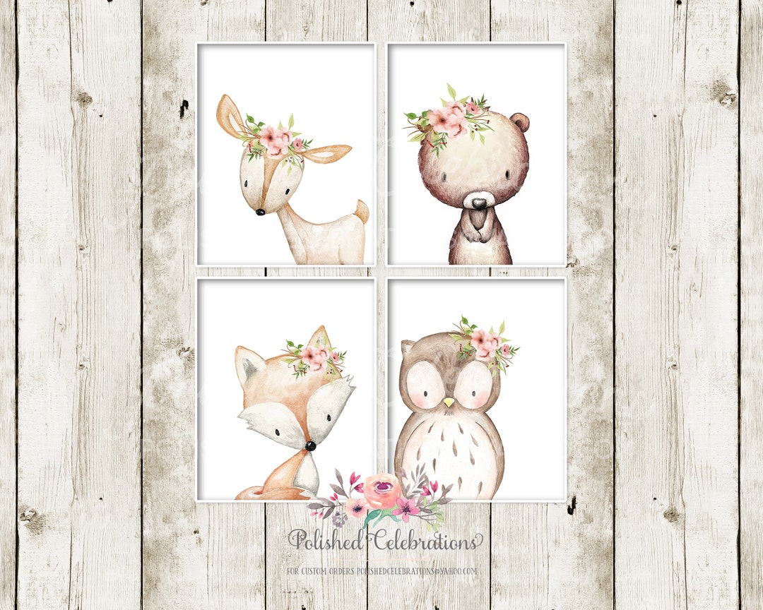 Blush Woodland Animal Set of 4 / Printable Nursery Art / Baby Girl ...