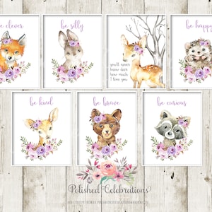 You'll Never Know Deer / Purple Woodland Animal Nursery Art / Printable Nursery Set of 8 / Lavender Flower DIY Prints / Baby Girl Nursery