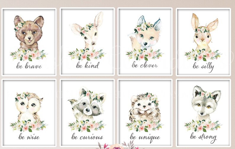 Blush Woodland Animals Set / Printable Nursery Art / Blush Etsy