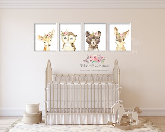 Art & Collectibles Blush Pink Flowers Deer Baby Girl Nursery DIY Prints ...