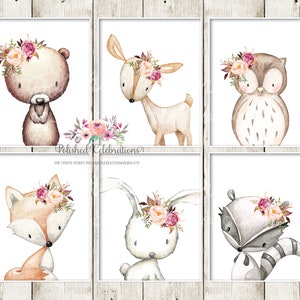 Boho Woodland Animal Set of 6 / Printable Nursery Art / Baby Girl ...