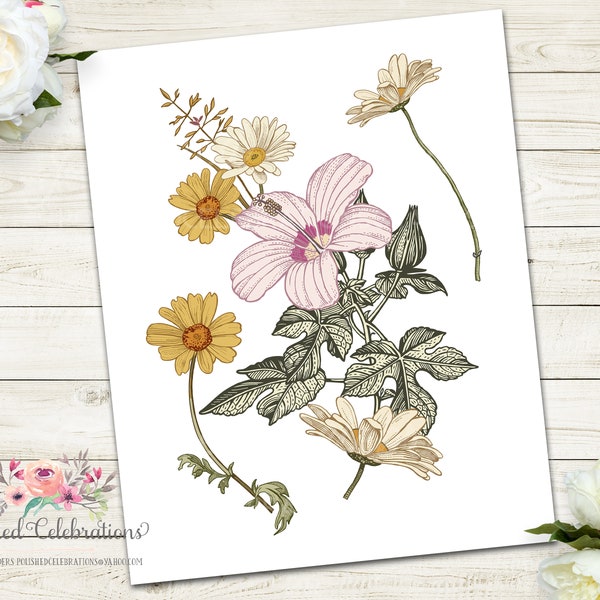 Lilac Hibiscus Nursery Wall Art / Boho Printable Nursery Art / Baby Girl Nursery Decor / Mod Floral DIY Print / Retro Vintage Flower Art