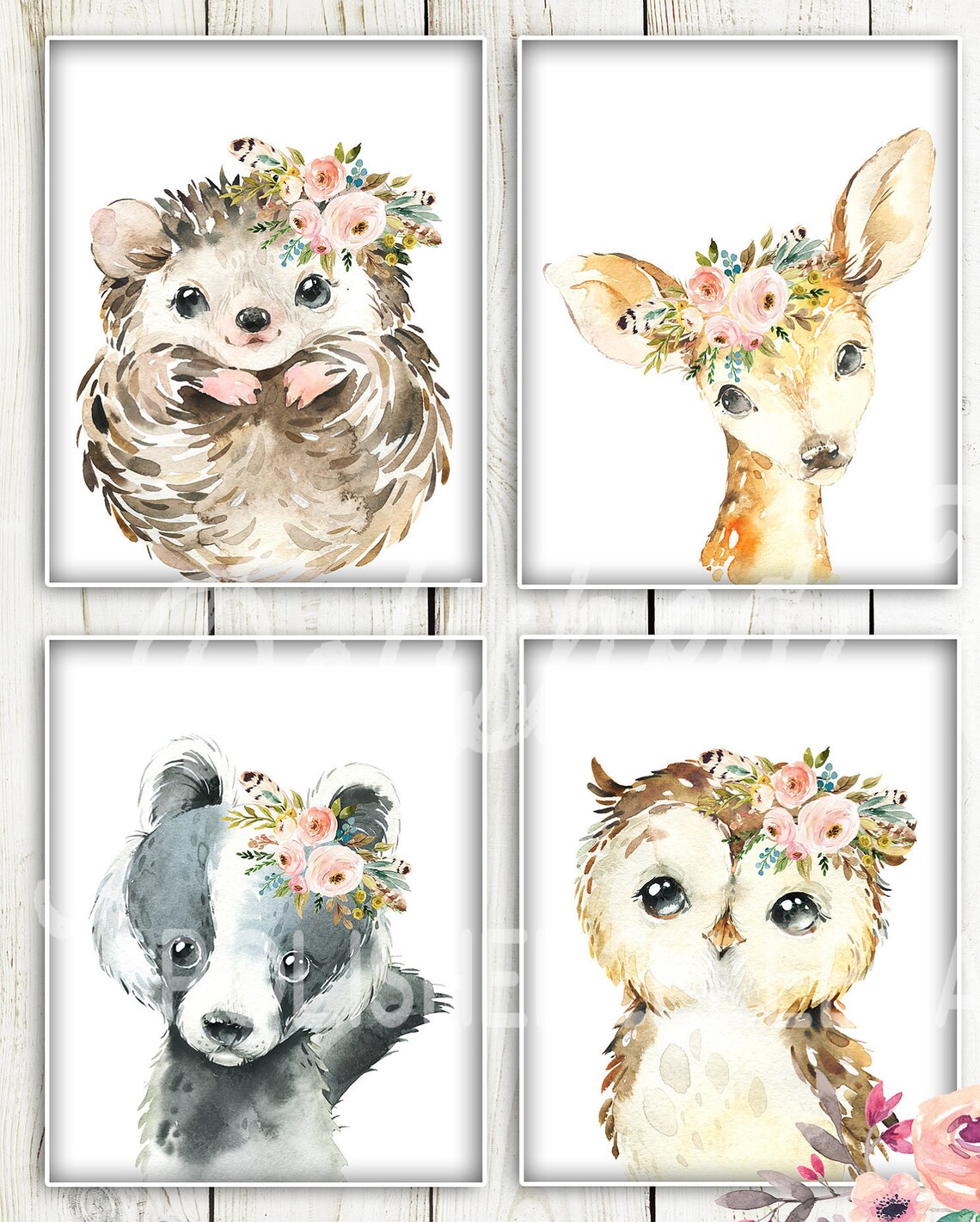 Blush Pink Woodland Animal Set / Printable Nursery Art / Boho - Etsy