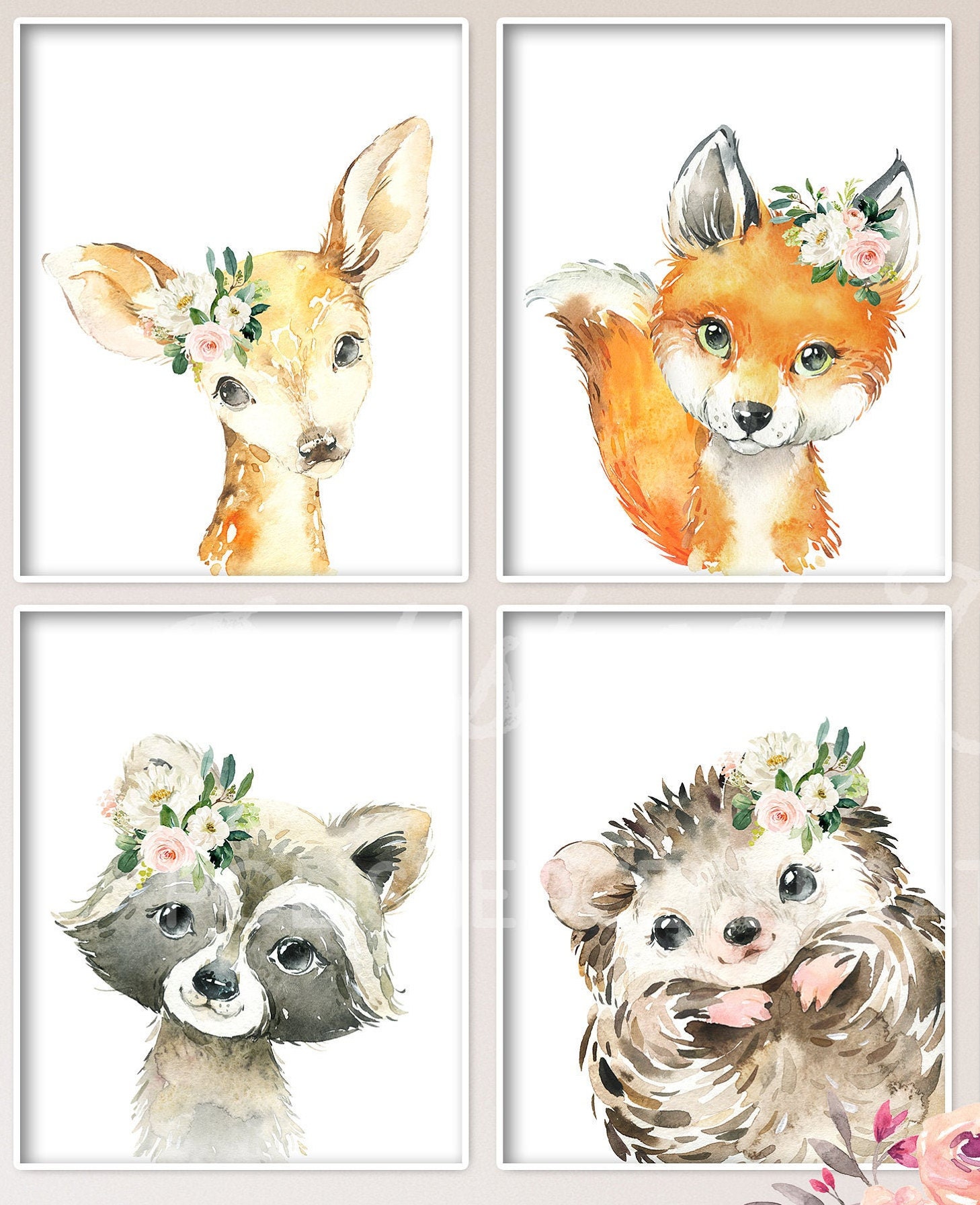 Blush Woodland Animal Set / Printable Nursery Art / Boho Etsy