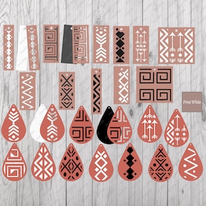 22 Boho gestapelde oorbellen SVG bundel Boho Marokko Azteekse sjabloon lederen oorbel silhouet Cricut gesneden bestand hanger DIY laser gesneden digitaal