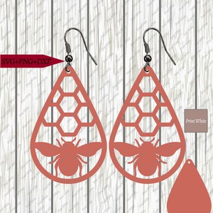 Orecchini ape Svg Dxf Png Orecchino a nido d'ape File di taglio Orecchino in pelle Modello Orecchino a goccia Svg Taglio laser Ciondolo File digitale Bar Drop