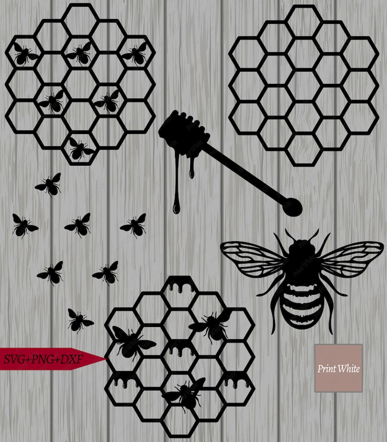 Bee Stencil Svg Honeycomb Svg Honey Dipper Cut File Cricut | Etsy