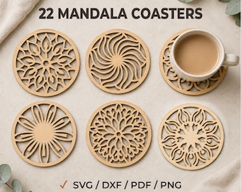 Mandala Coasters Laser Cut Files: SVG DXF PDF Bundle (Digital Download)