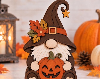 Pumpkin Gnome SVG, Fall Gnome Laser Cut File, Jack O Lantern Gnome, Autumn Decor SVG, Glowforge xTool Digital Download