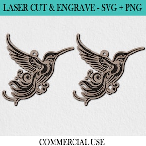 Pendientes de colibrí SVG PNG Set - Archivos de corte y grabado láser