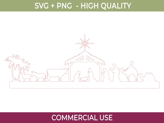Nativity Scene SVG, Christmas Laser Cut File for Glowforge, Ornament Template, Three Wise Men Stable Silhouette, Wooden Holiday Decor