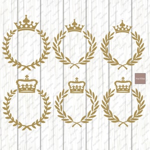 Queen King Laurel Wreath Monogram Svg Png Crown Clipart Decal Stencil Cutting File Cricut Silhouette Digital Download Instant Cut File