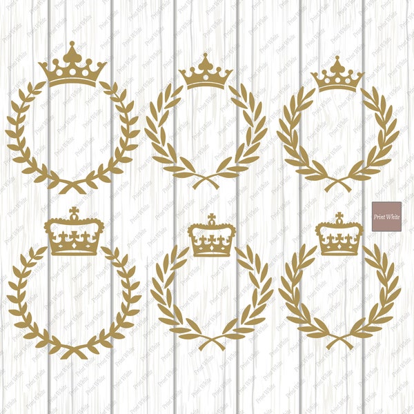 Queen King Laurel Wreath Monogram Svg Png Crown Clipart Decal Stencil Cutting File Cricut Silhouette Digital Download Instant Cut File