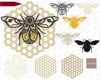 3D Mandala Bumble Bee Honeycomb SVG PNG: Laser Cut Files (Digital Download)
