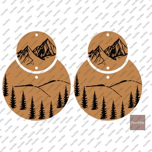 Mountain Round Two Part Circle Drop Laser Gegraveerde Oorbellen SVG, Mountain Oorbellen Svg Glowforge Files Laser Cut Oorbellen Cricut Cut File
