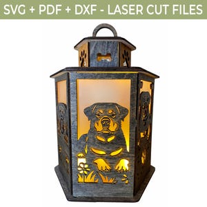 Rottweiler Lantern SVG PDF DXF Laser Cut File for 3 mm Plywood | Dog Memorial Candle Holder | Digital Download Pattern