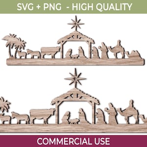 Nativity Scene SVG, Christmas Laser Cut File for Glowforge, Ornament Template, Three Wise Men Stable Silhouette, Wooden Holiday Decor