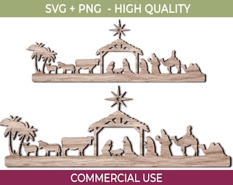 Nativity Scene SVG, Christmas Laser Cut File for Glowforge, Ornament Template, Three Wise Men Stable Silhouette, Wooden Holiday Decor