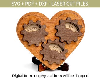 Gear Heart Laser Cut File | Glowforge CNC File Romantic 3D Mechanical Gear Heart SVG – “My True Love” – DIY Keepsake Gift