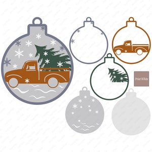 3D Multi Layered Christmas Bauble Svg Truck Tree Decoration Ornament Png Laser Cut Glowforge Cricut Cuting File Digital Download Paper Cut