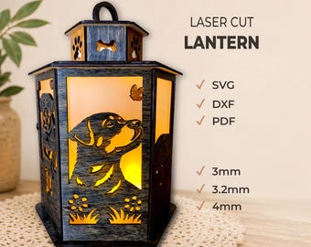 Rottweiler Lantern SVG PDF DXF Laser Cut File | Dog Memorial Candle Holder | Digital Download Pattern