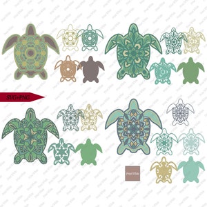 3D Mandala tortue Svg Png Bundle Papercut empilé Shadowbox modèle couches Design bricolage Téléchargement instantané Machine main coupe Clipart nautique