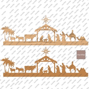 Kerststal Laser Cut File, Glowforge Cutting File SVG, Gegraveerde Ornament Template, Three Wise Men Cut File, Christmas Houten Decor