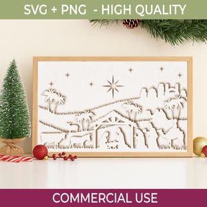 Pliki SVG z wycinanymi laserowo szopkami 3D: Christmas Shadowbox (pobieranie cyfrowe)