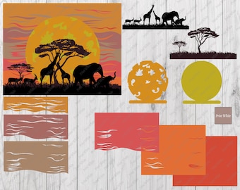 Safari Sunset Animals 3D Layered SVG: Cricut Shadowbox Template (Digital Download)